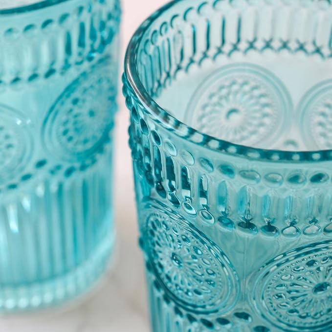 Kate Aspen Vintage Textured Aqua Blue Striped Drinking Glasses Set of 6-13 oz - Image 7