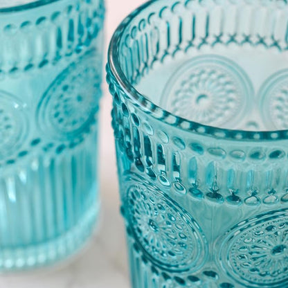 Kate Aspen Vintage Textured Aqua Blue Striped Drinking Glasses Set of 6-13 oz - Image 7