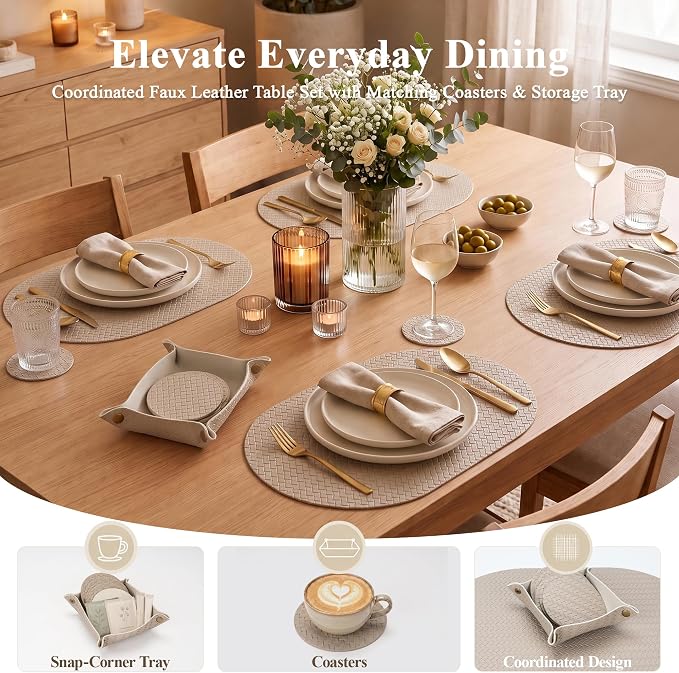 Woven Faux Leather Oval Placemats Set of 4/6 - Image 4