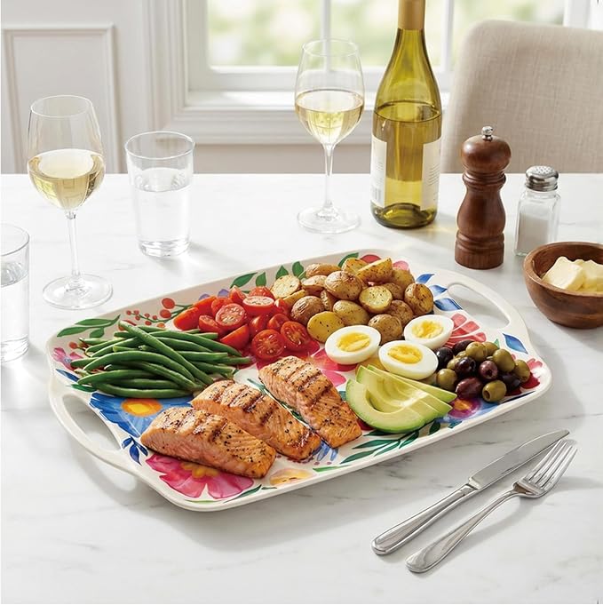 TP Melamine Serving Trays with Handles, 17” x 12”, Floral | Rectangular Trays - Image 4