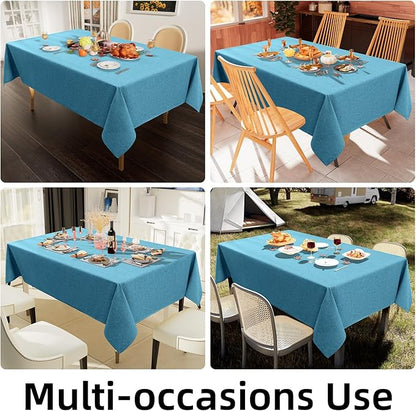 Smiry Rectangle Faux Linen Table Cloth, Waterproof Burlap Fabric Tablecloth, Washable Decorative Farmhouse Table Covers for Kitchen, Dining, Parties, 60x84, Teal