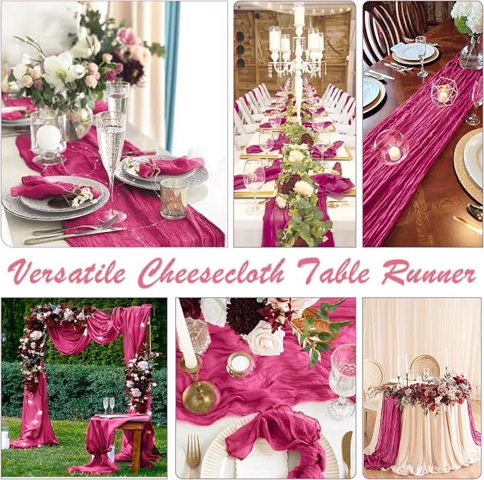 3 Pack Hot Pink Cheesecloth Table Runner 35x120inch, Semi Sheer Fuschia Cheese - Image 5