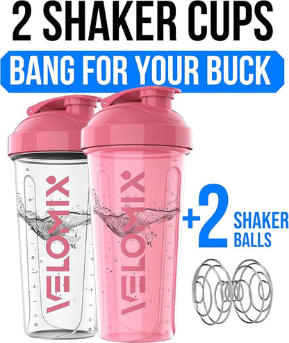 VELOMIX 2 Pack 28oz Protein Shaker Bottle, Leak Proof Shaker Cups - Image 2