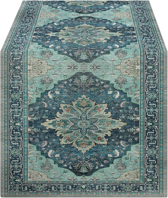 OYIMUA Boho Floral Pattern Summer Table Runner 72 Inches Long Teal and Blue by OYIMUA