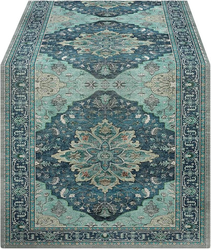 OYIMUA Boho Floral Pattern Summer Table Runner 72 Inches Long Teal and Blue by OYIMUA