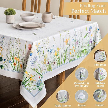 Maison d' Hermine Table Cloth Rectangle Table 100% Cotton 60 x 108 Inches Tablecloth Reusable Decorative for Dining Room Farmhouse Home Valentines Day Decorations Spring Summer - Fleurs De Mai