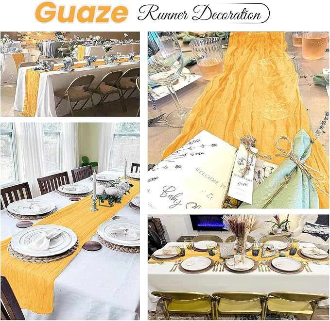 4 Pack Gold Cheesecloth Table Runner 20 x 120 inch Gauze Table Runners 10 FT - Image 4