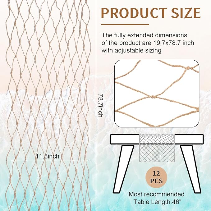 SATINIOR Fish Net Party Decorations 12 x 72'' Fishing Net Table Runner - Image 3