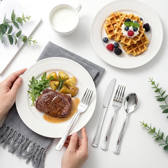 120PCS Silver Plastic Silverware, Disposable Utensils & Cutlery | 60 Forks - Image 7