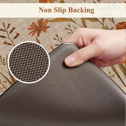 KIMODE Fall Kitchen Mats Cushioned Anti Fatigue, Orange Farmhouse Kitchen Rugs Sets of 2, Non Slip Kitchen Mats for Floor, Padded Kitchen Floor Mats for Sink Laundry Office Desk 17"x47"+17"x29"