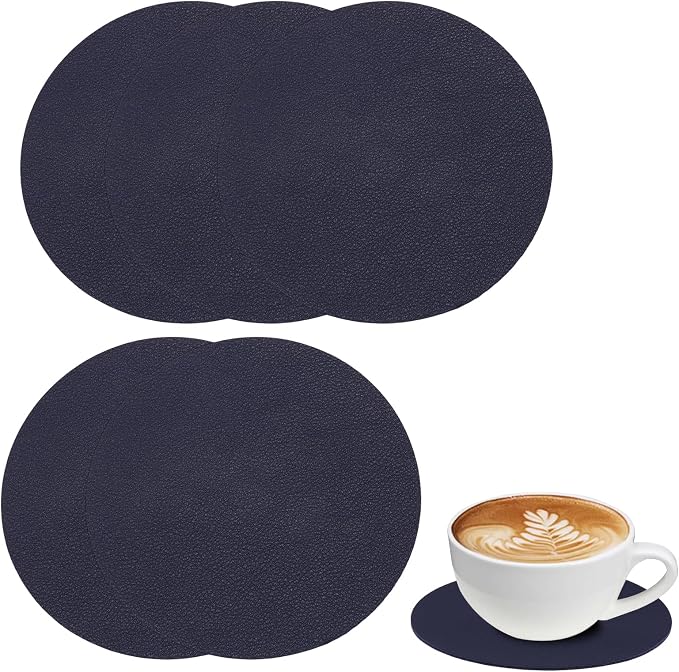 Set of 6 Leather Coasters, Dual-Sided Non-Slip & Waterproof, by Kemcatui