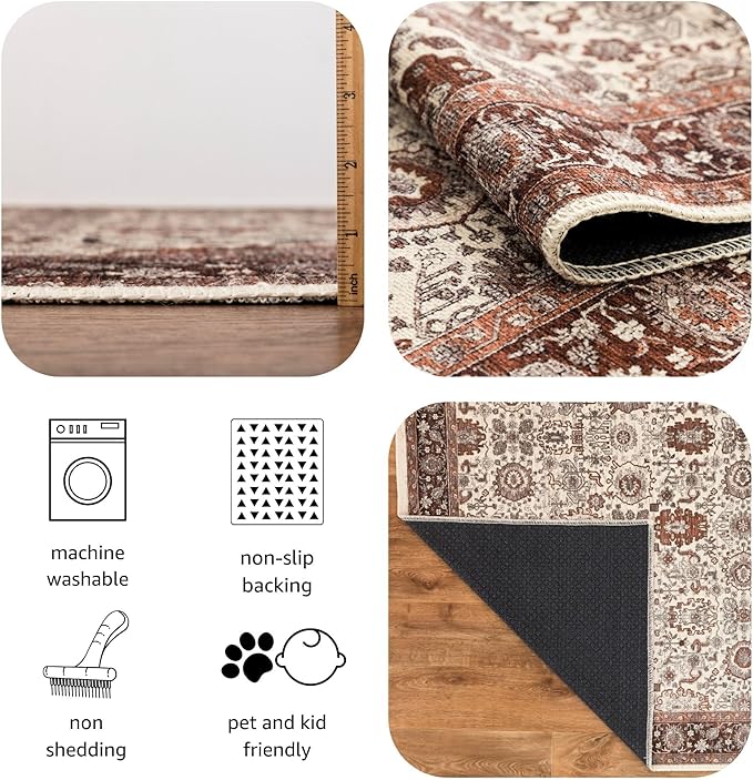 Keen Home Design 2x12 Rug - Machine Washable Runner Rug with Non-Slip Backing, Ideal for Hallway, Entryway, Kitchen, Laundry Room - Vintage, Easy Clean, Durable, Low Pile - (2'6" x 12')