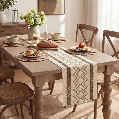 Artoid Mode Coffee Stripe Diamond Woven Table Runner 12x72 Inch | Holiday - Image 5