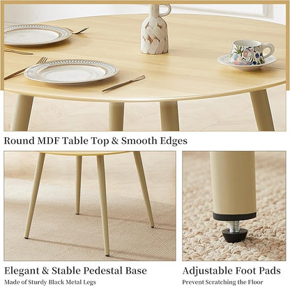 43.3 Inch Round Dining Table Set for 4, Modern Small Kitchen Coffee Set for Dining Room Kitchen Apartment (Cream Table+4 U-Shaped BlackChairs)