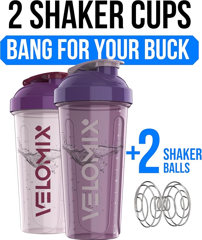 VELOMIX 2 Pack 28oz Protein Shaker Bottle - Image 2