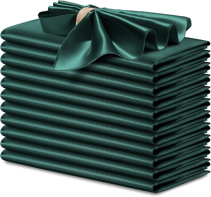 P Pothuiny 12 Pcs Green Satin Napkins 17 x 17 Inch, Satin Cloth Napkins | by P+Pothuiny