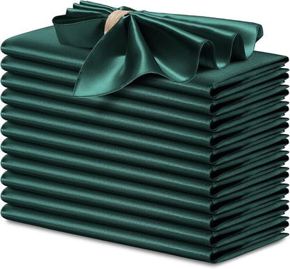 P Pothuiny 12 Pcs Green Satin Napkins 17 x 17 Inch, Satin Cloth Napkins | by P+Pothuiny