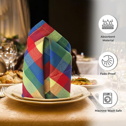 Urban Villa Cotton Dinner Napkins Set of 6, Highly Absorbent 20x20 Inches Premium Cloth Napkins Hotel Quality Reusable & Washable Table Dinner Napkins for Home & Weddings - Multi Prismatic, Checks