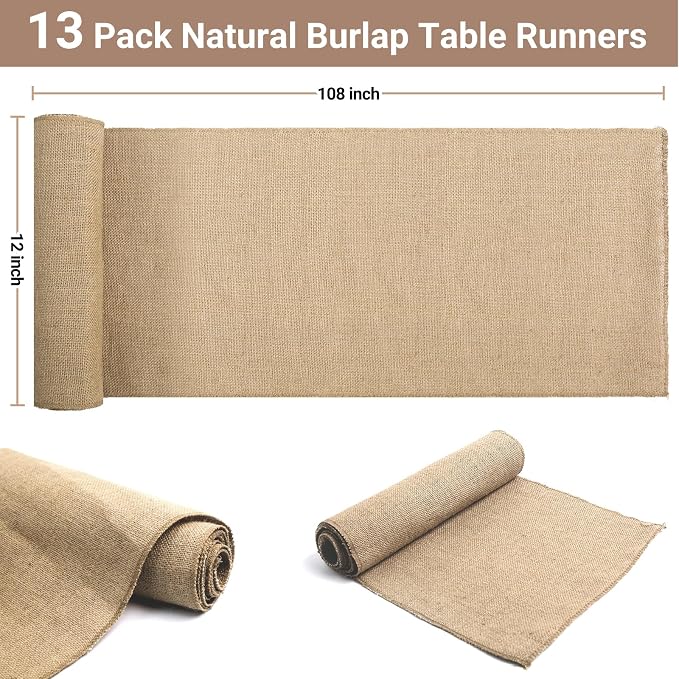 13 Pack Burlap Table Runners 12 x 108 Inches Farmhouse Jute Runner Rustic - Image 6