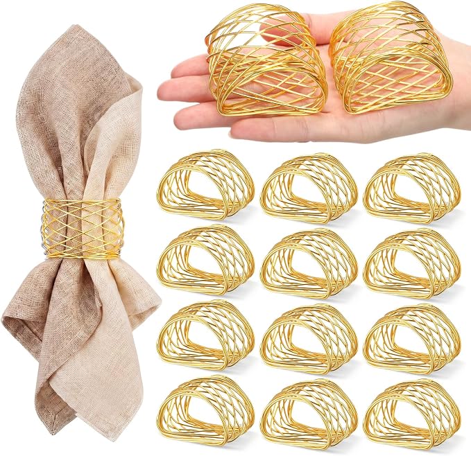LemonRoad 12 Pcs Gold Twisted Wire Mesh Napkin Rings Metal Napkin Holders by Unknown