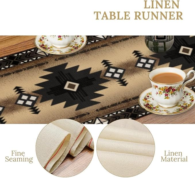 Aztec Table Runner, Southwestern Ethnic Geometric Triditional Table Runner - Image 6