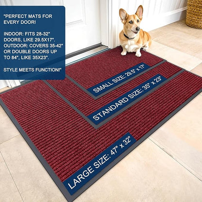 OLANLY Front Door Mat Indoor Outdoor Entrance, Waterproof Heavy Duty Doormat, Fade Resistant, Low Profile, Easy Clean Patio Porch Welcome Floor Mats for Entry, 71x34, Wine Red