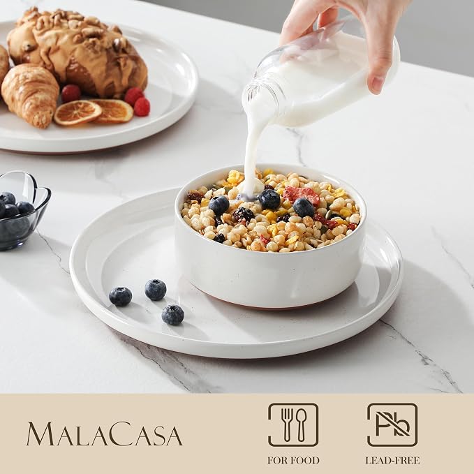 MALACASA Plates and Bowls Sets, 12 Pieces Modern Stoneware Dinnerware Set - Image 3