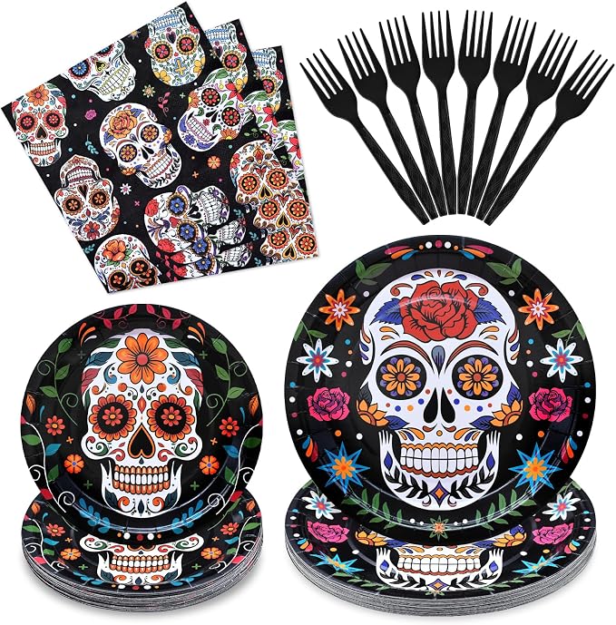 96 Pieces Day of the Dead Tableware Set by GistomeHome