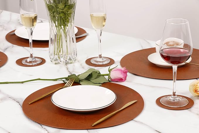 Embossed PU Leather Placemats, Waterproof Coffee Coasters, Kitchen Table Mats - Image 2