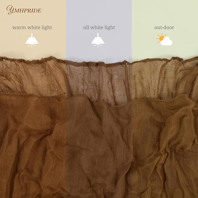 YMHPRIDE 12 Pack Cheesecloth Table Runner 35x120in Brown Table Runner | Boho - Image 5
