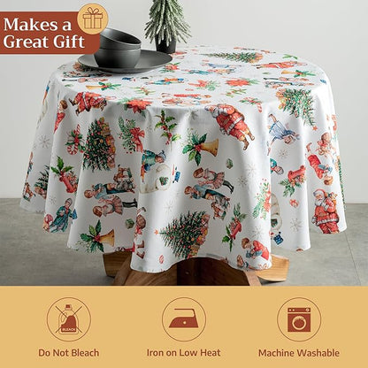 Maison d' Hermine Table Cloth Round Table 100% Cotton 69 Inches Fall Tablecloth Reusable Everyday Use for Thanksgiving Christmas Decorations Dining Farmhouse Party (Chromo)