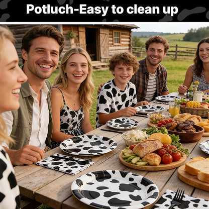 100 Pcs Disposable Black Cow Print Tableware Set - Image 5