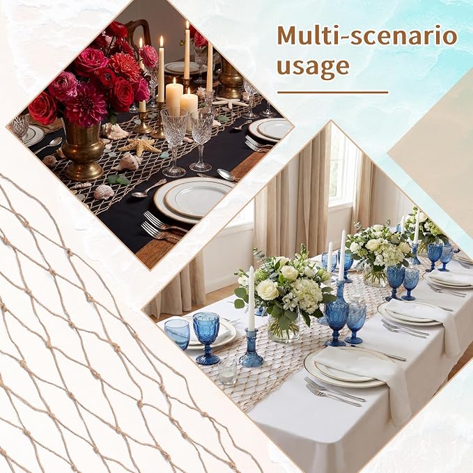 SATINIOR 1 Pcs 12 x 72'' Fishing Net Table Runner Party Decoration, Linen | - Image 6