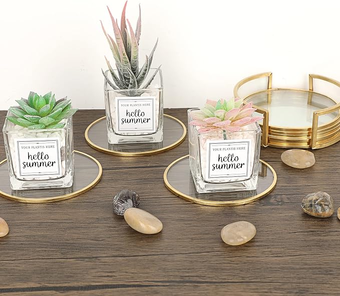 JUXYES Set of 8 Gold Brass Clear Glass Round Coaster - Image 6