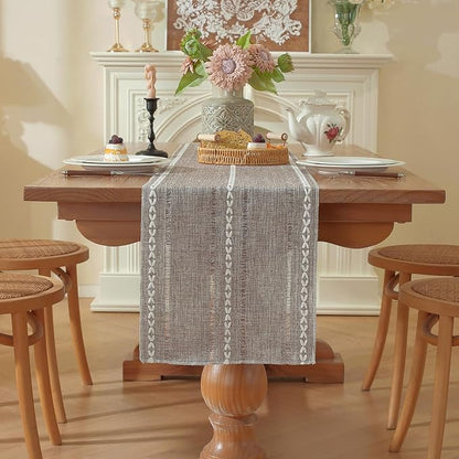 Boho Cotton Linen Brown Table Runner, Farmhouse Woven Table Runners Spring - Image 7