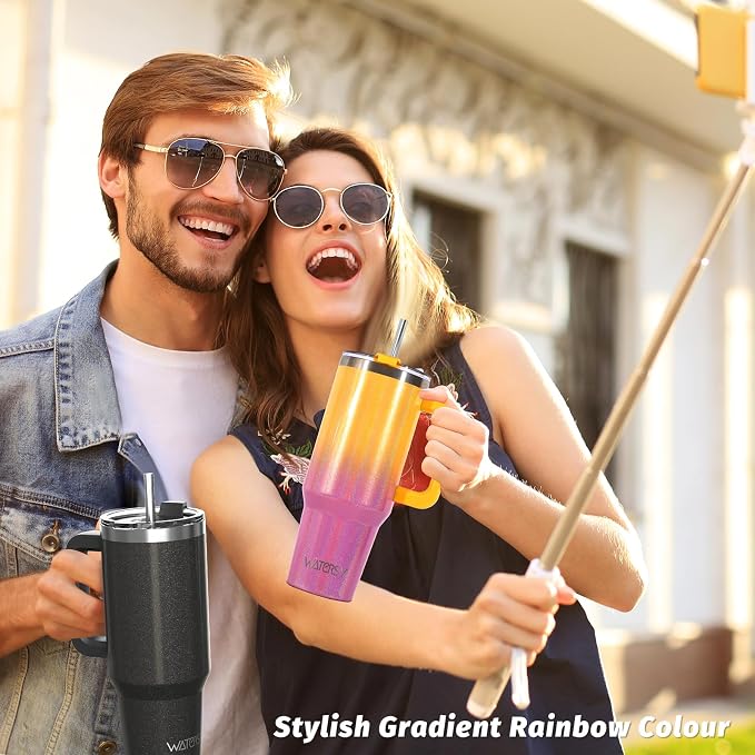 40 oz Shiny Tumbler with Handle and Straw, Stainless Steel Tumbler with Lid and - Image 7