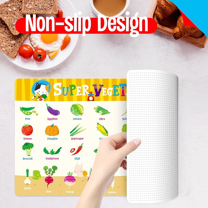 6 Pack Placemats for Kids, Non-Slip Washable Table Mats, Reusable Food Themed - Image 3