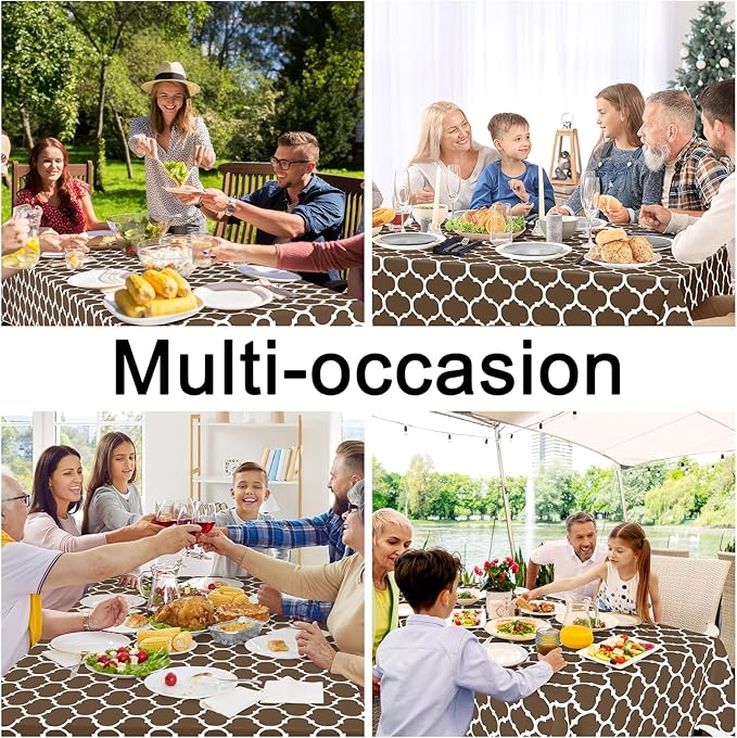 Smiry Rectangle Table Cloth, Waterproof Vinyl Tablecloth with Flannel Backing for Rectangle Tables, Wipeable Spillproof Plastic Tablecloths for Dining, Camping, Indoor and Outdoor (60"x120", Brown)