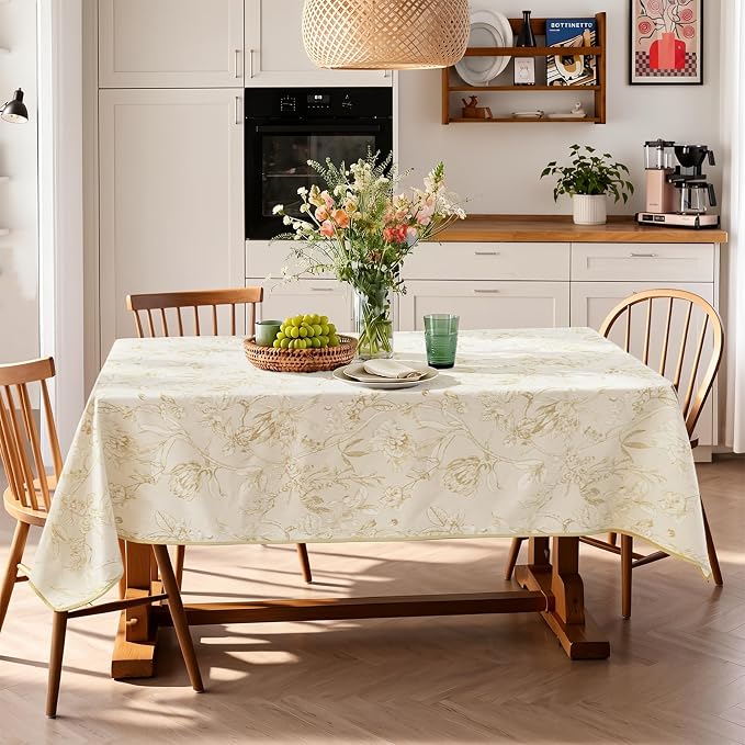 jinchan Yellow Floral Linen Rectangle Table Cloth 50 x 70 Inch | Soft floral - Image 6