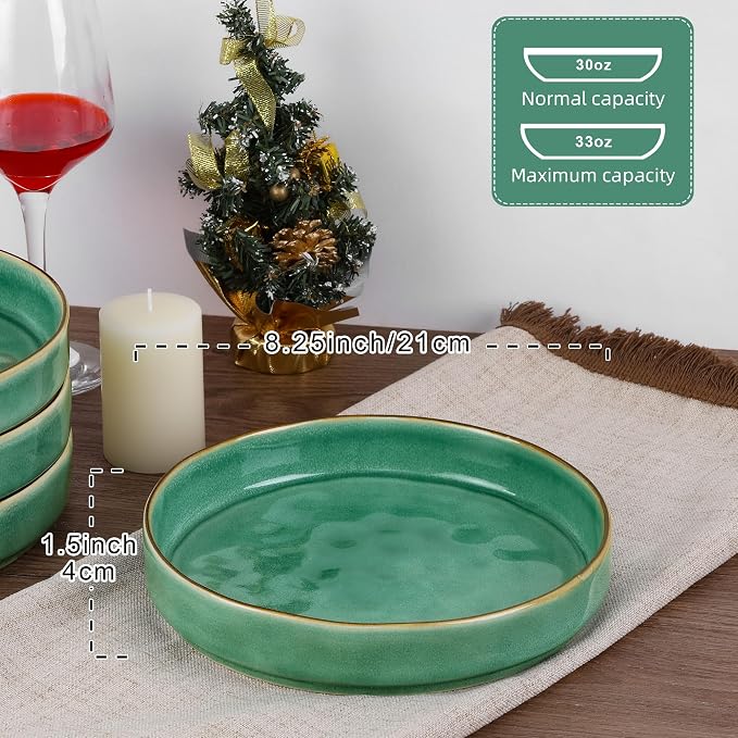 LIANYU 33oz Pasta Bowls, 8.25’’ Wide Shallow Salad Plates Set of 4 | Stoneware - Image 2