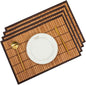 Bamboo Placemats with Fabric Border Set of 4 Natural Bamboo Rectangular Rolling Table Mats for Dining Kitchen Table Heat Resistant Table Protection Brown