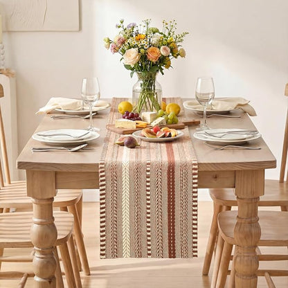Artoid Mode Caramel Farmhouse Stripe Braided Table Runner 12x120 Inch | Holiday - Image 2