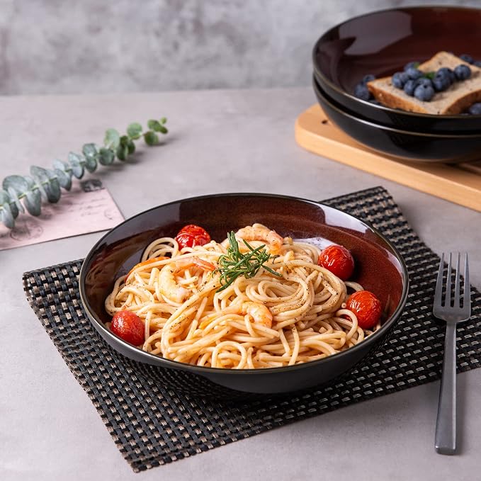 LERATIO 9.0" Ceramic Pasta Bowls Set of 6, 38oz Large Stoneware Bowls Set | - Image 5