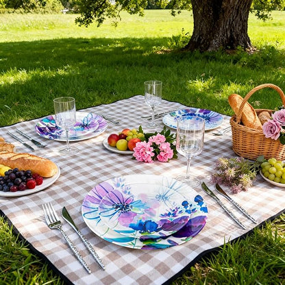 DaYammi 20Pcs Purple Plastic Plates with Watercolor Floral Plates Heavy duty Watercolor floral Plastic Plate 10.25 inch Dinner plates and 7.5 inch Dessert plates for Valentine's Day Party Wedding