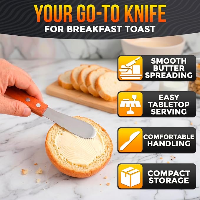 Butter Spreader Knife Set of 4, Wood Handle, 4 Inch Stainless Steel Blade | - Image 4
