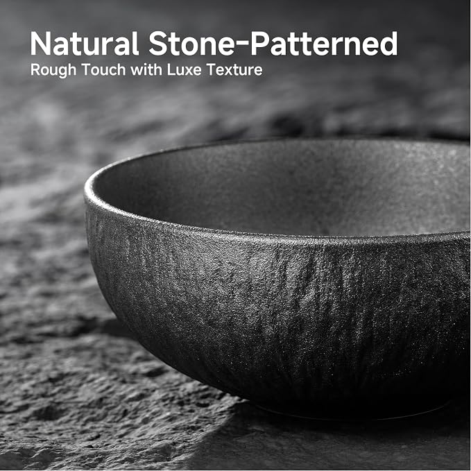 Bowl Set of 6, 20.4 oz Matte Marble Pattern Stoneware Soup Bowls | Black - Image 3