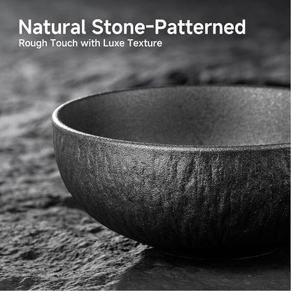 Bowl Set of 4, 20.4 oz Matte Marble Pattern Stoneware Soup Bowls | Black - Image 3
