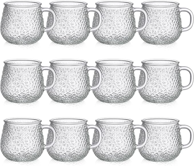 12 Pack Glass Coffee Mugs with Handles, 12 Ounces Glass Breakfast Mugs Bulk by Unknown