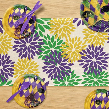 Artoid Mode Purple Dahlia Floral Pinnata Mardi Gras Table Runner, Carnival - Image 7