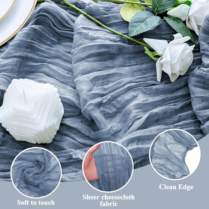 Cheesecloth Table Runner 10FT 2Pcs Dusty Blue Boho Gauze Runners | Cheese Cloth - Image 3